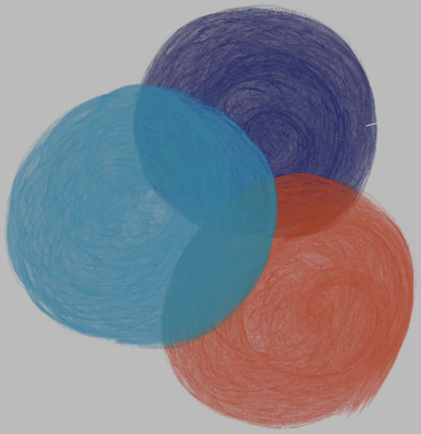 Three overlapping hand-drawn circles in blue, indigo and terracotta